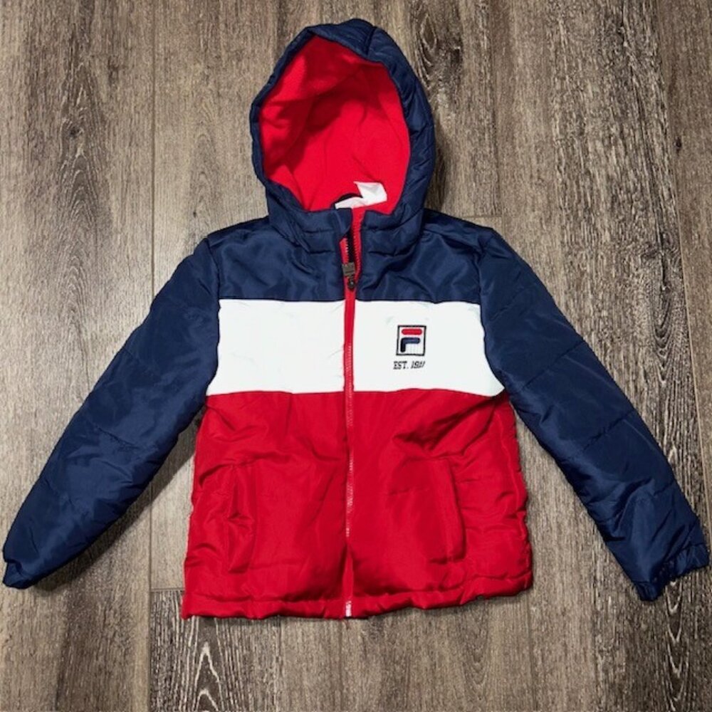 Fila Winter Puffy Winter Jacket Unisex Kids Hooded Soft Full Zip Size 7